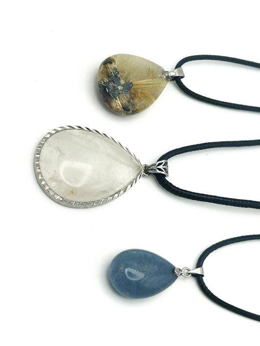 Gemstone Pendant Necklace Bundle – Quartz, Rutilated Citrine, Blue aventurine