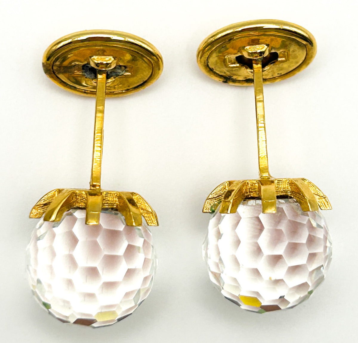 Don Loper Rock Crystal Cufflinks Gold Tone Iridescent Colour Shift Vintage Boxed