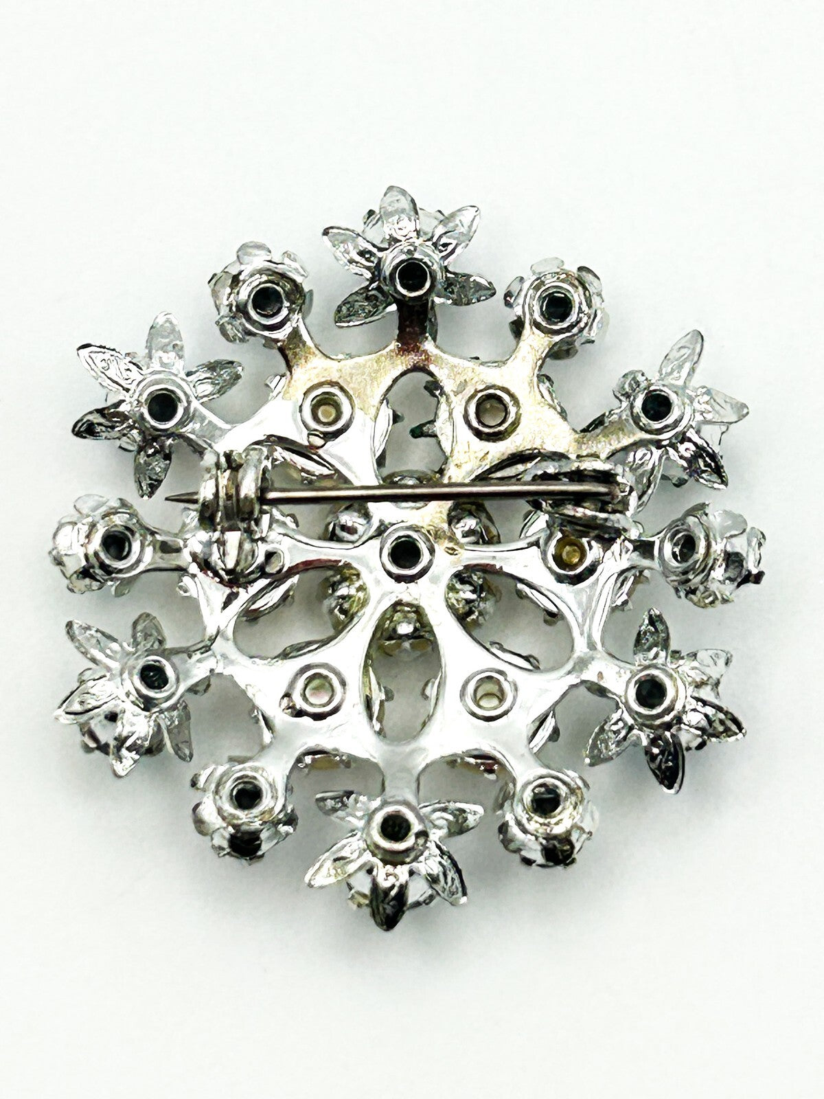 AB Rhinestone Cluster Brooch Mother of Pearl Silver Tone Pin