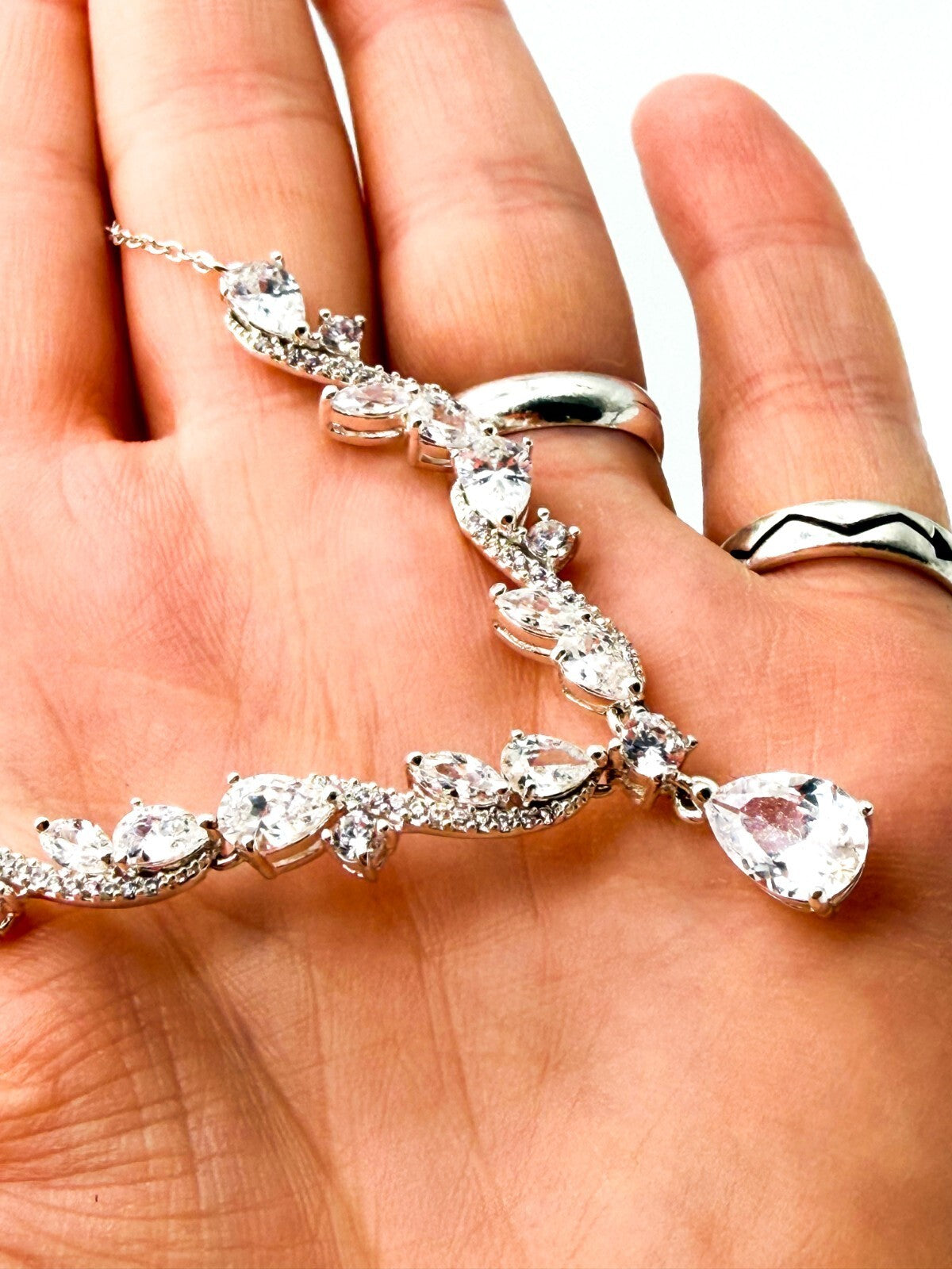 Jon Richard Silver Tone CZ Y Drop Necklace Clear Crystal Bridal Wedding Evening
