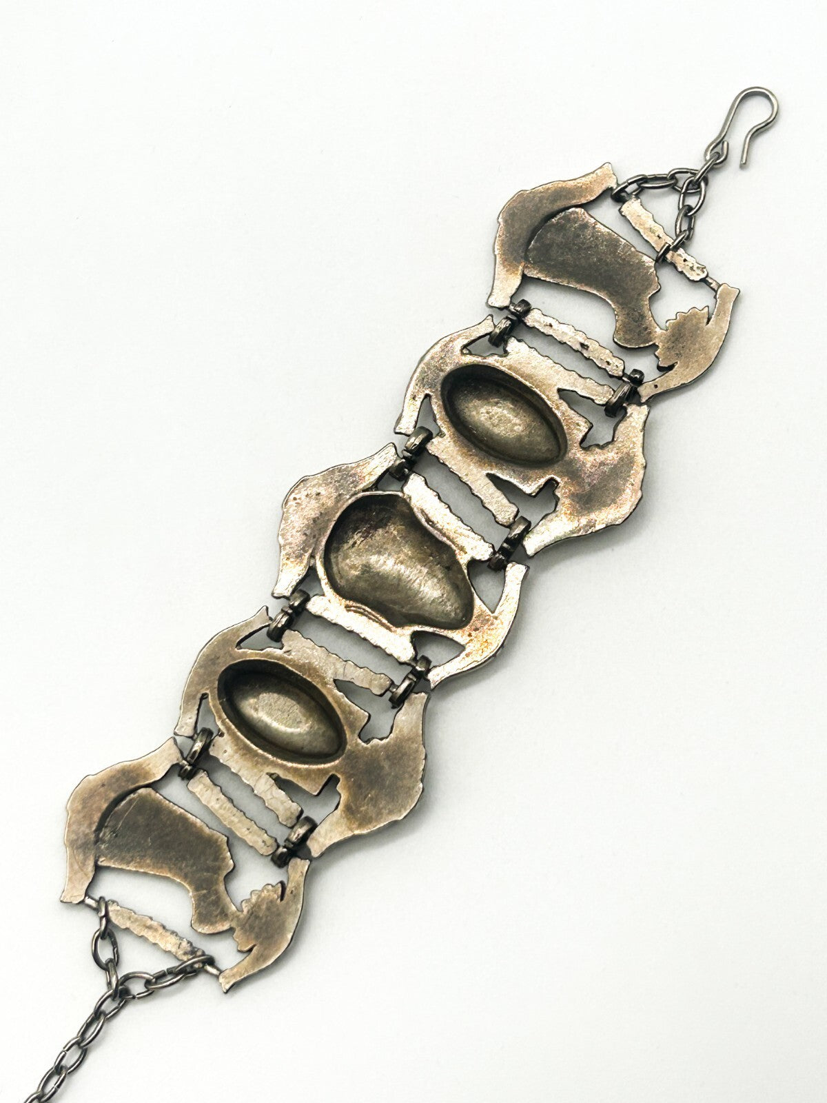 Vintage Ethnic Revival Silver Tone Panel Bracelet