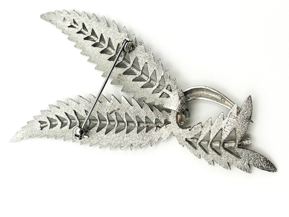 Vintage Bird Brooch Large Silver Tone Statement Leaf Wing Pin