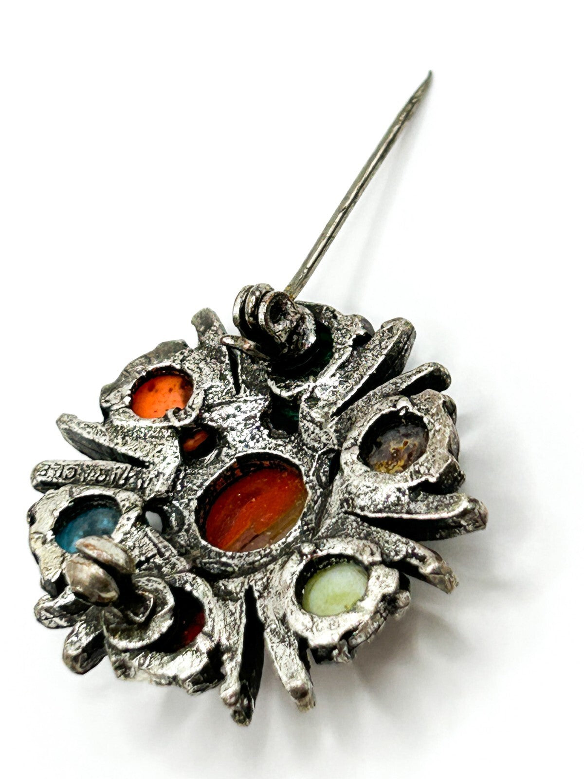 Vintage Miracle Brooch Faux Agate Glass Cabochon Silver Tone Celtic Jewellery