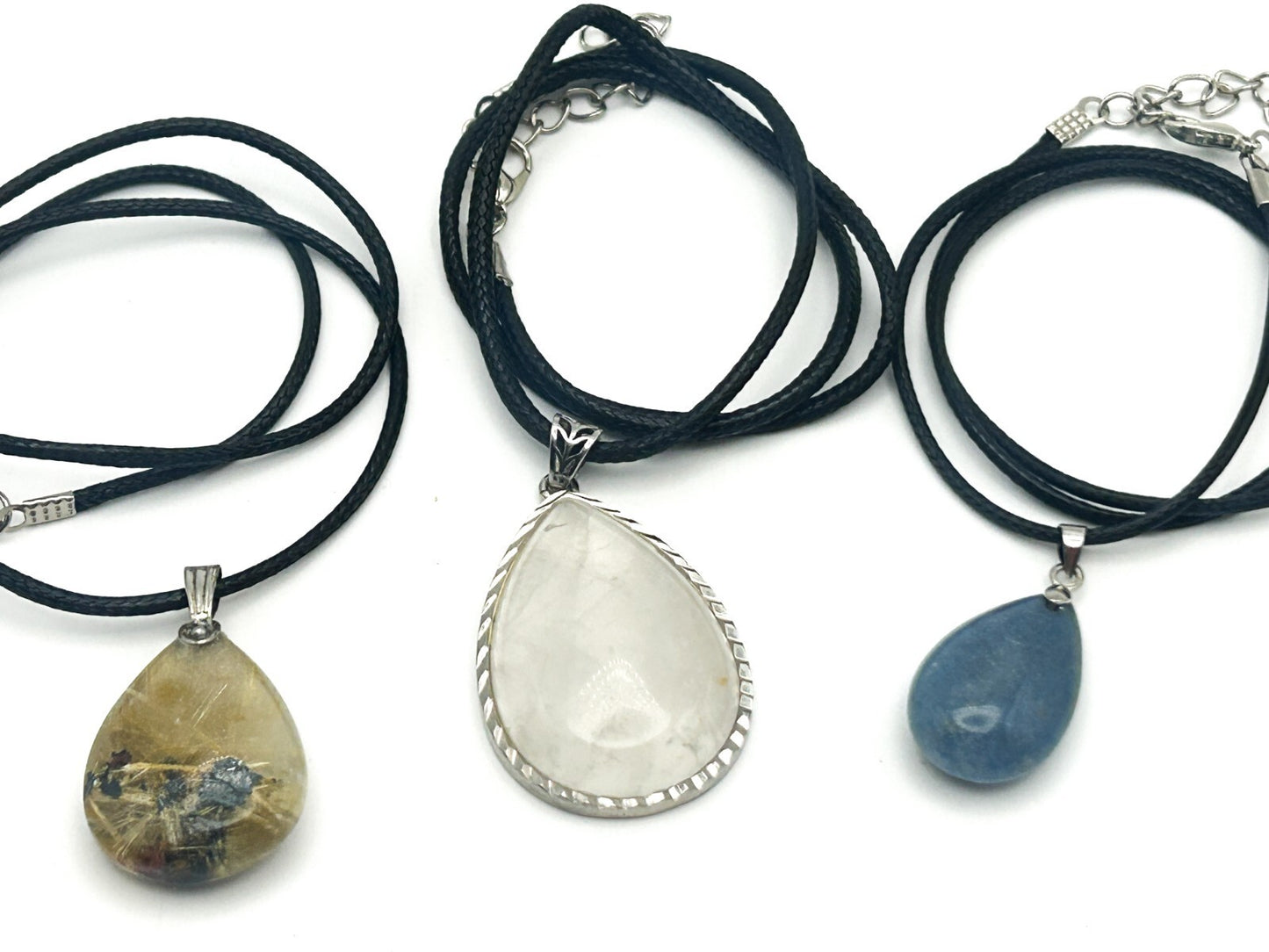 Gemstone Pendant Necklace Bundle – Quartz, Rutilated Citrine, Blue aventurine