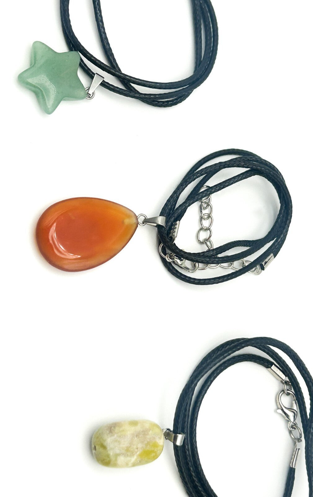 Gemstone Pendant Cord Necklace Bundle – Carnelian, Aventurine Star & Serpentine