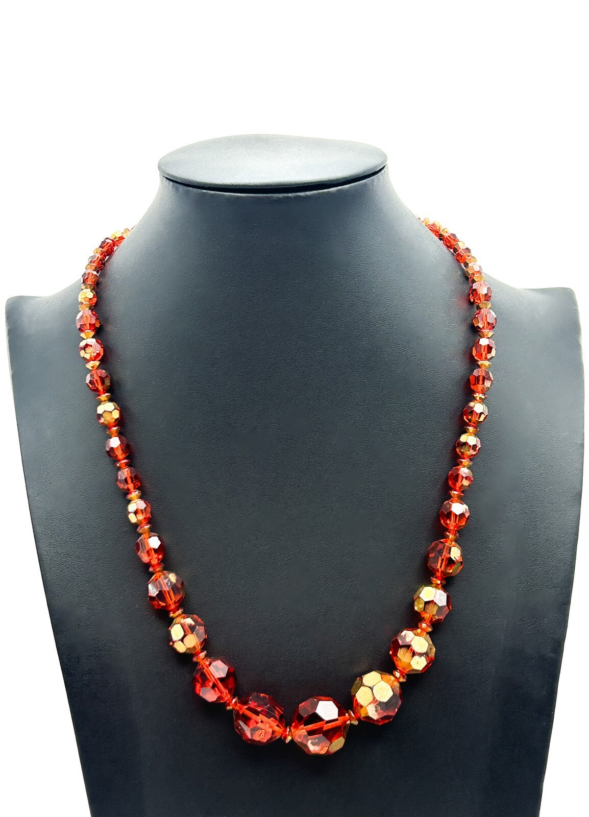 Czech Glass Graduated Bead Necklace – Burnt Orange Faceted Fire Polished