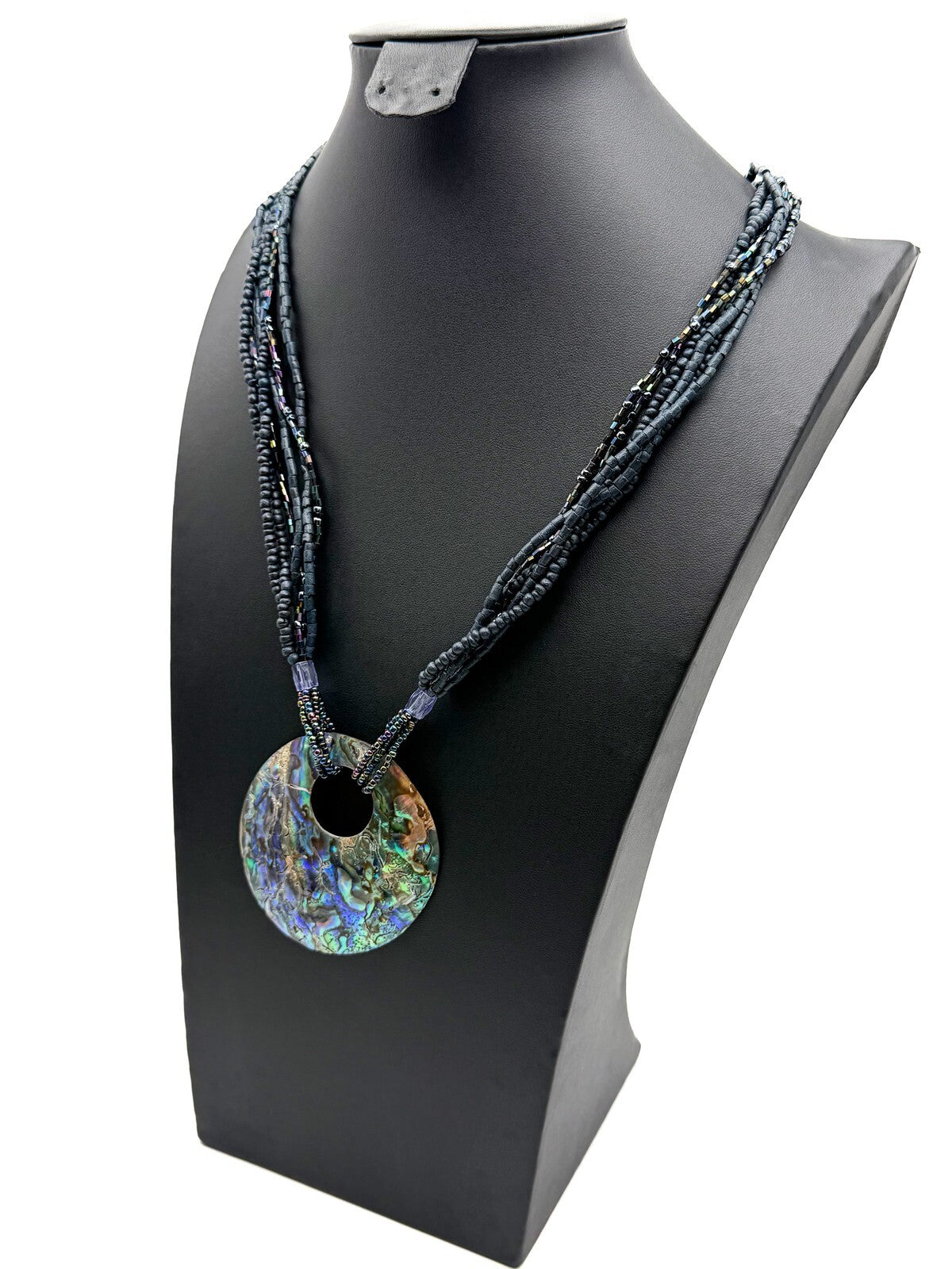 Vintage Paua Abalone Shell Donut Pendant Necklace - Beach Surf Summer