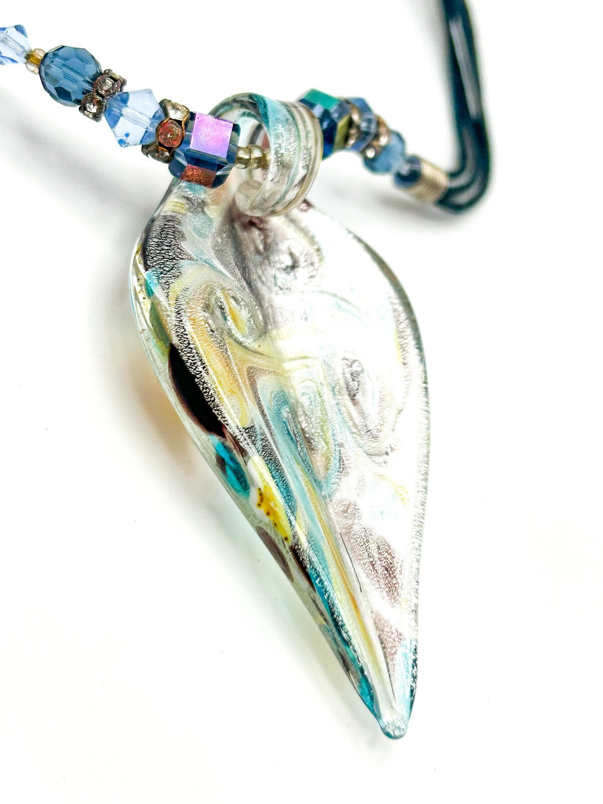 Yellow & Turquoise Art Glass Swirl Pendant Necklace on Cord