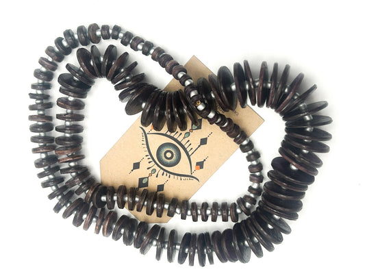 Vintage Graduated Purple and Brown Wood Disc Necklace