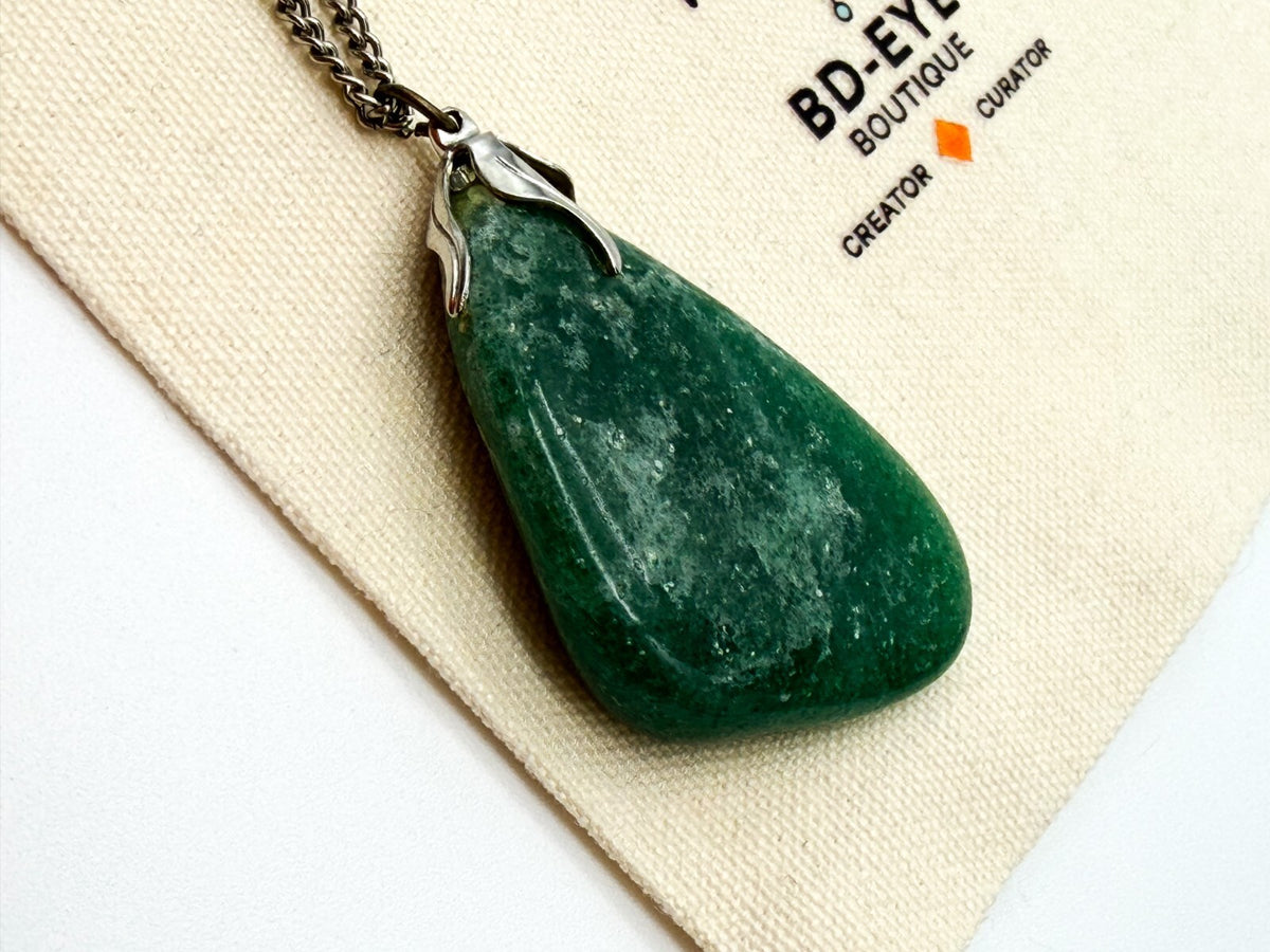 Natural Aventurine Pendant Necklace Green Crystal Stone Long Chain 24”