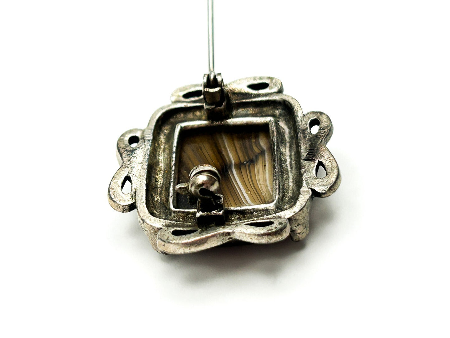 Miracle Scottish Agate Brooch Celtic Knot Silver Tone Vintage Pebble Stone Pin
