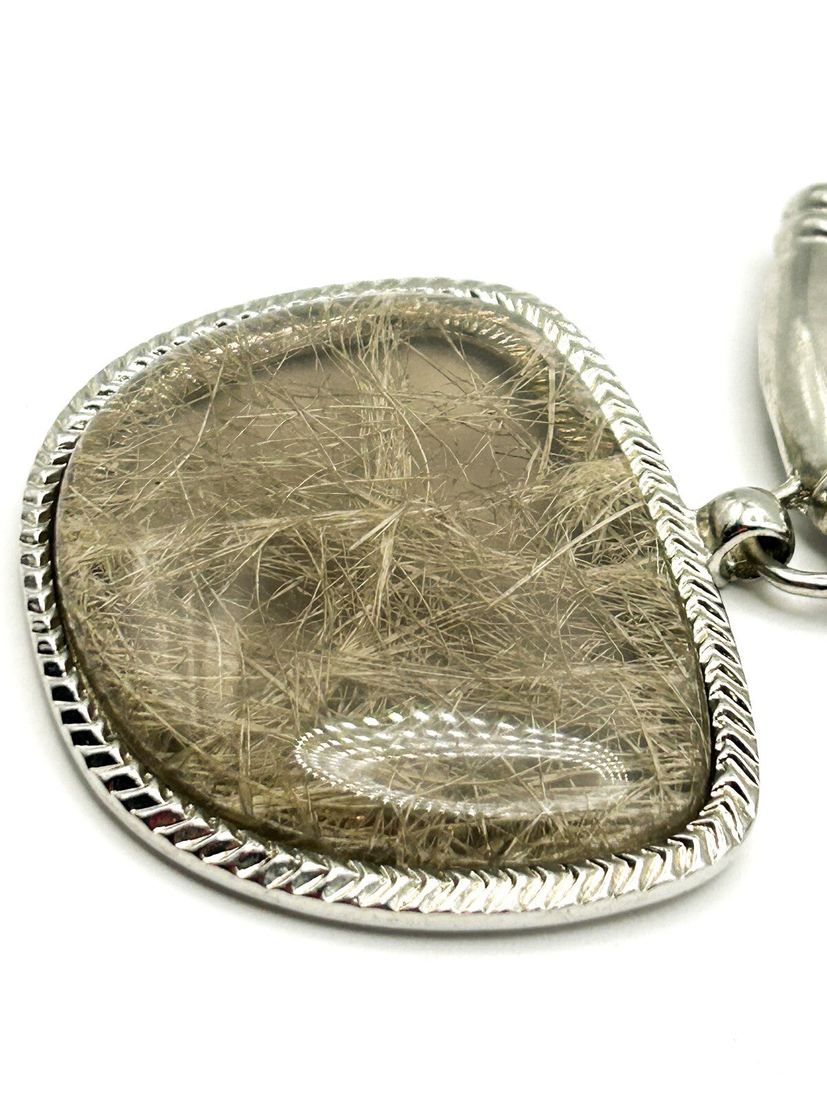 Silver Tone Statement Necklace with Faux Rutilated Quartz Pendant – 18.5”