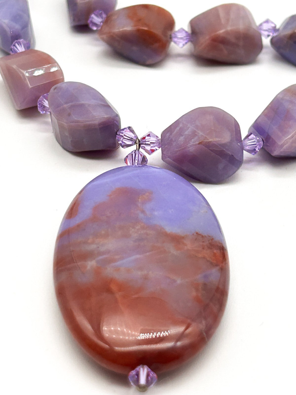 Banded Agate Pendant Necklace Violet Purple 925 Sterling Silver Toggle 18” Boho