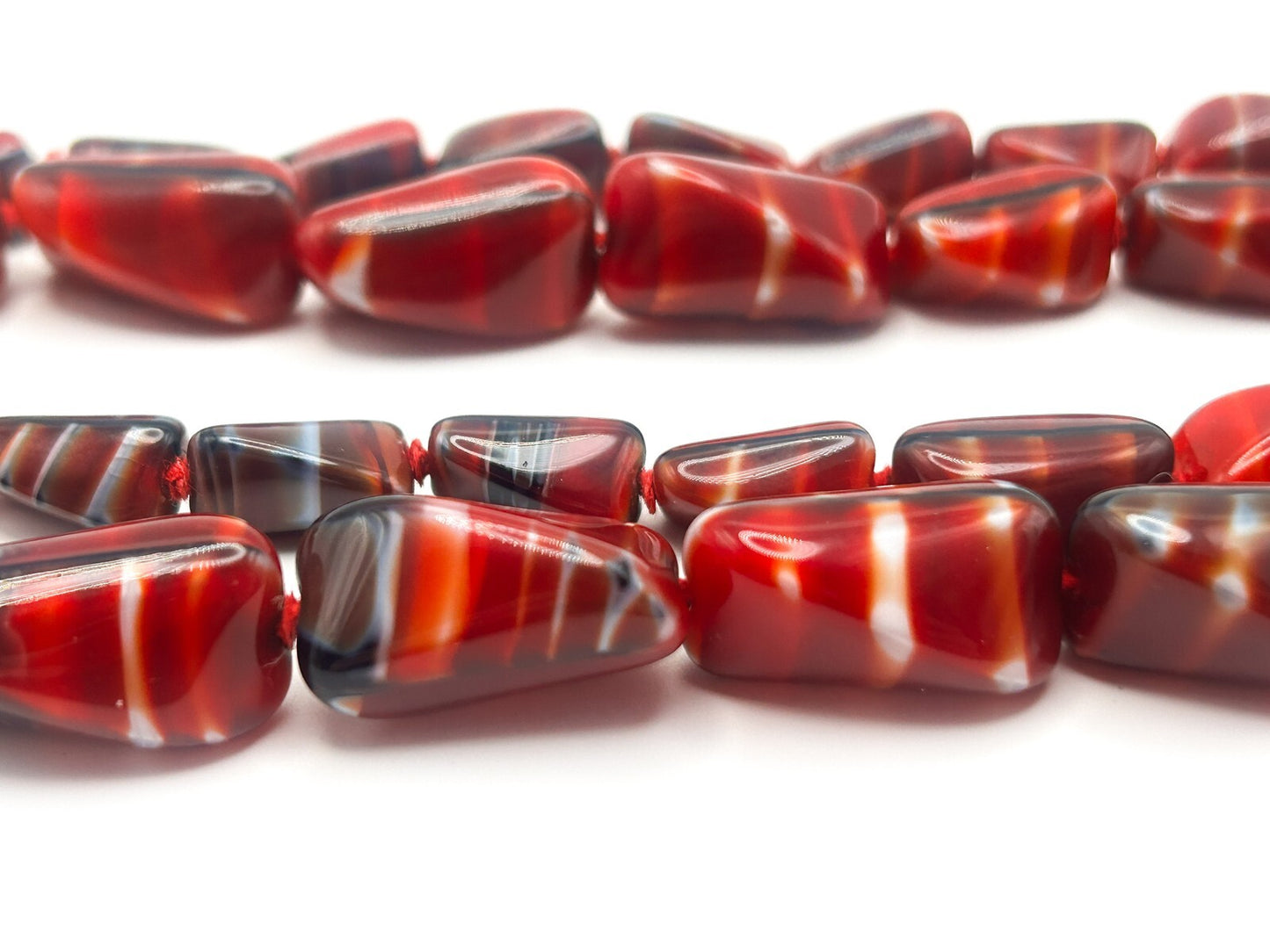 Vintage MCM Red Bohemian Czech Art Glass Necklace - Boho