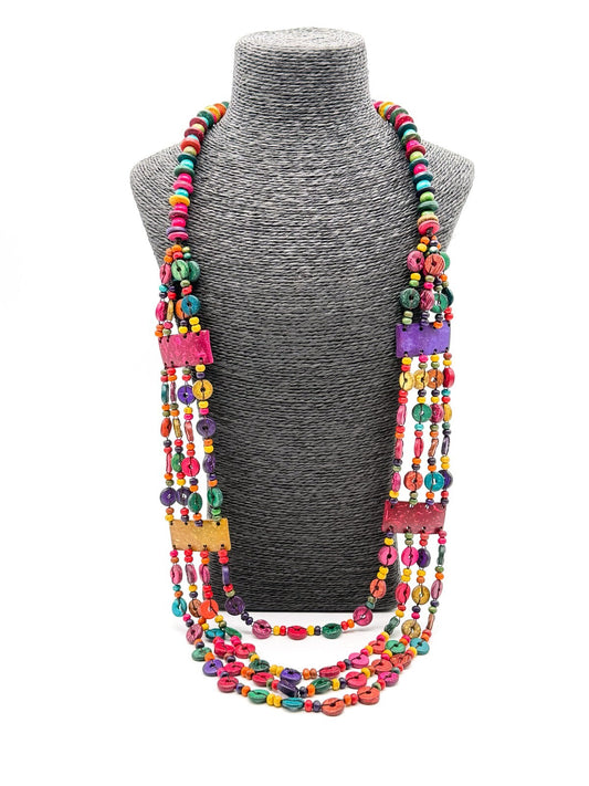 Boho Multicolour Shell Necklace 4 Strand Layered Festival Statement Overhead