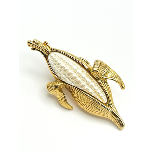 Vintage Signed BALLOU REG'D Corn on the Cob Pin / Brooch - Pearlescent