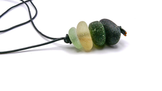 Sea Glass Stacked Pendant - Natural Organic Green Yellow Boho