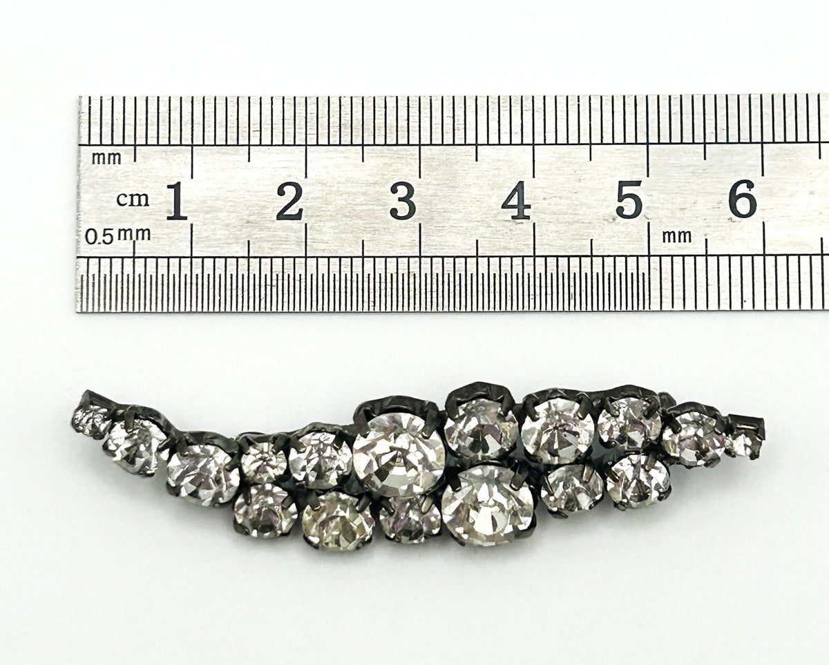 Vintage Rhinestone Bar Brooch Curved Pin Minimal Classic