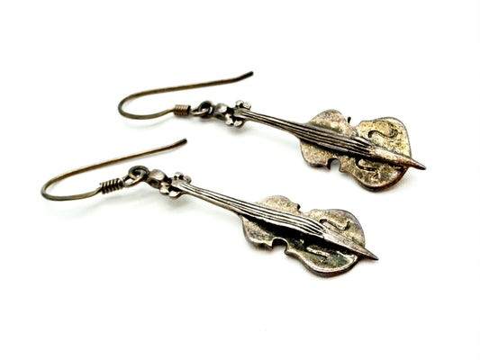 Sterling Silver 925 Double Bass Earrings Strings Instrument Novelty Music Gift