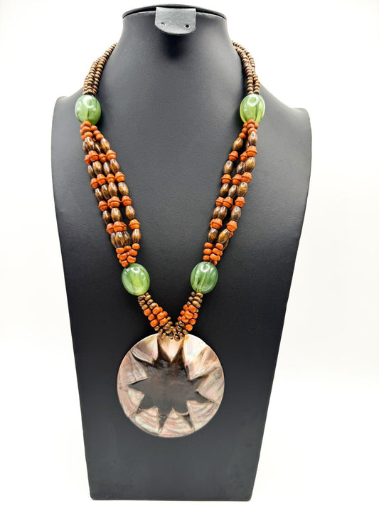 Abalone Shell Star Statement Boho Pendant Necklace 23" Coastal-inspired