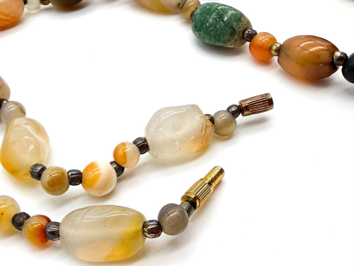 Mixed Gemstone Nugget Necklace Citrine Carnelian Agate Jade Onyx 26” - Boho