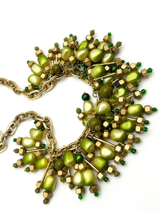 BD-Eye Original Green Cha Cha Necklace & Earrings Set Vintage Beads Statement