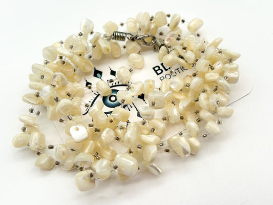 Vintage Mother Of Pearl Multi Strand Illusion Necklace Cream Shell Floating Chip