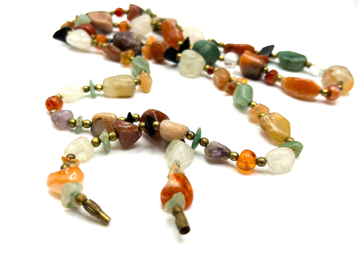 Mixed Semi Precious Gemstone Vintage Necklace - Boho Agate Beggar Beads Multi