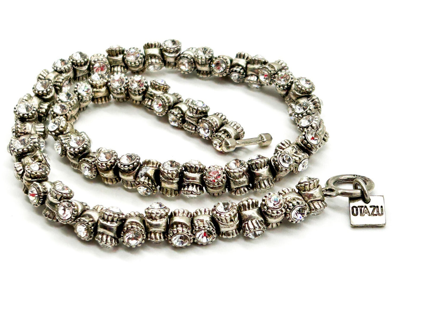 Roderigo Otazu Swarovski Crystal Silver Tone Barrel Choker Statement Necklace