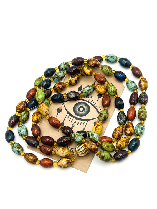 Scottish Agate Style Beaded Necklace Double Strand Mottled Glass Beads 19”