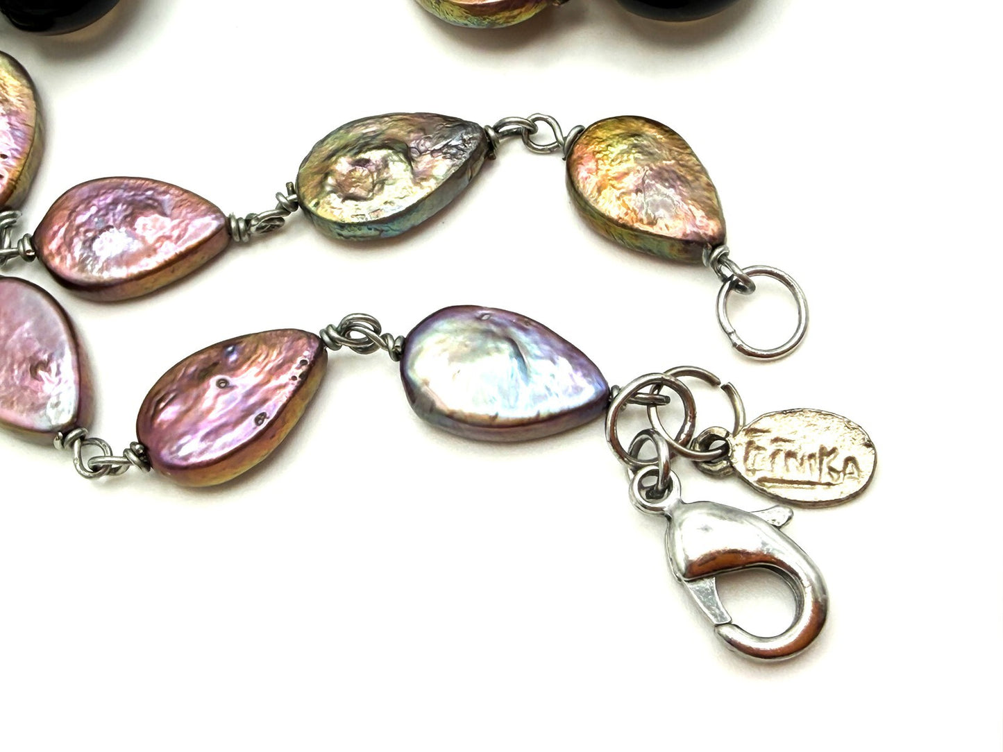 ETNIKA Iridescent Purple Keshi Pearl & Glass Heart Lariat Necklace