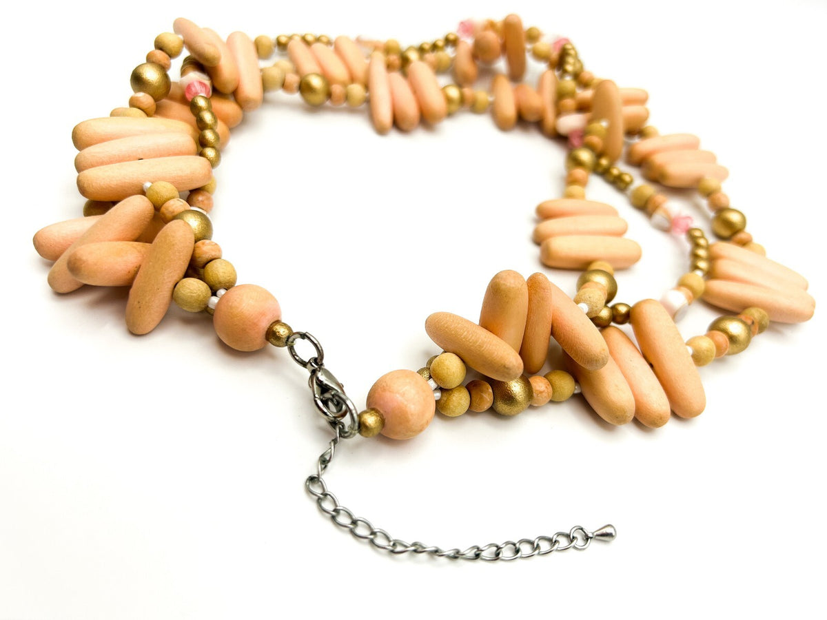 Three-Strand Pink-Peach Pastel Beaded Torsade Necklace – 17”