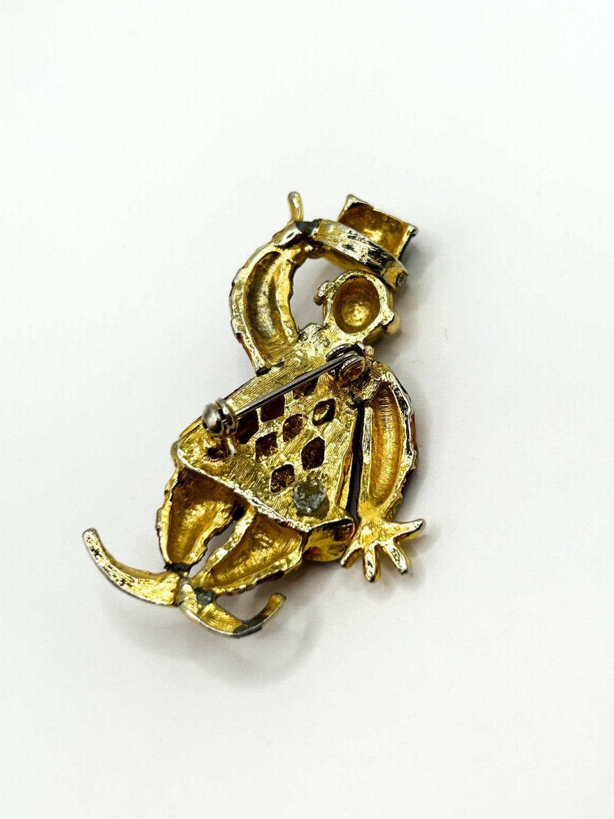 Vintage Enamel Jester Clown Brooch Rhinestone Figural Gold Tone 5.5cm