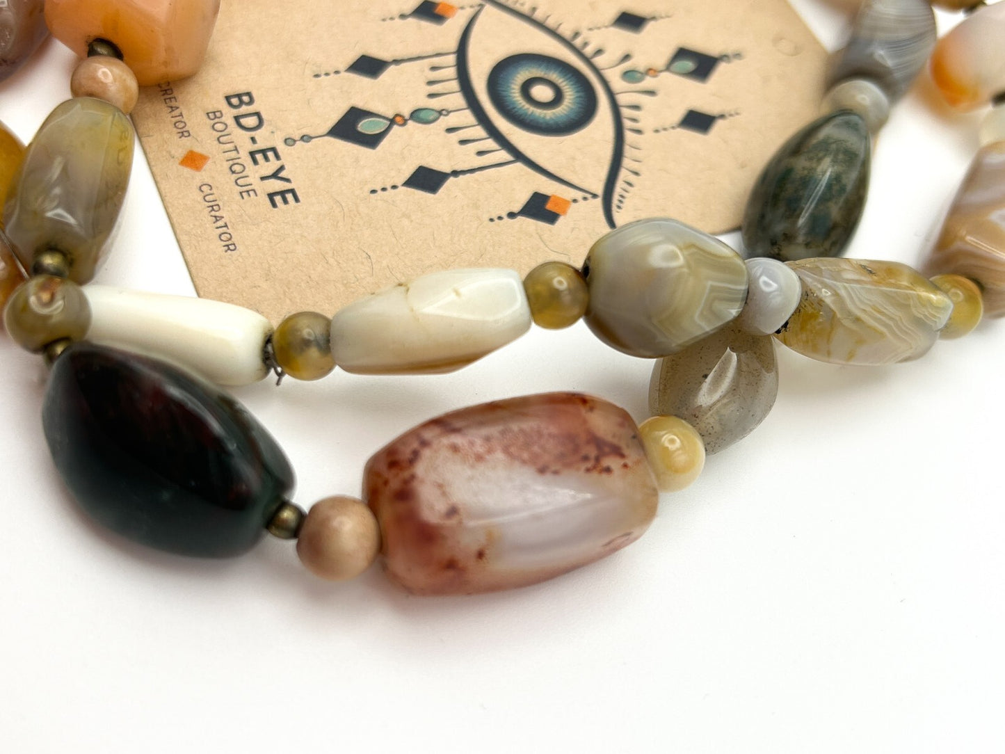 Vintage Mixed Agate Chunk Beaded Necklace - Boho Beggar Beads Gemstone