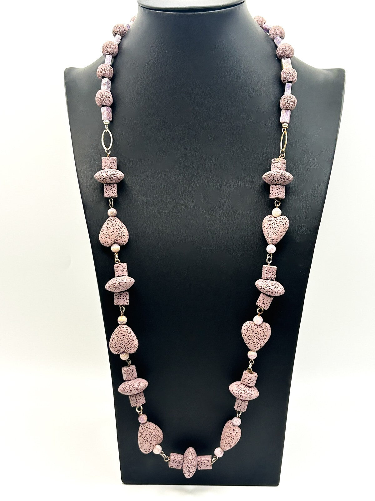 Dyed Purple Lava & Amethyst Bead Necklace – Hearts, Rounds  Cubes