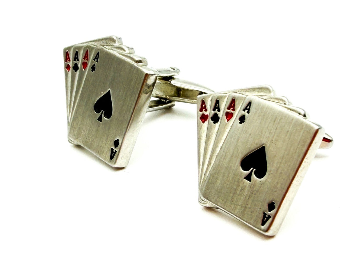 Thomas Nash Playing Card Novelty Cufflinks Silver Tone 4 Aces