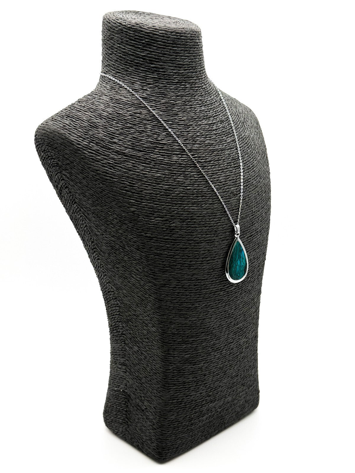 Abalone Shell Teardrop Pendant Necklace Silver Tone 18 Inch Dainty Blue Green