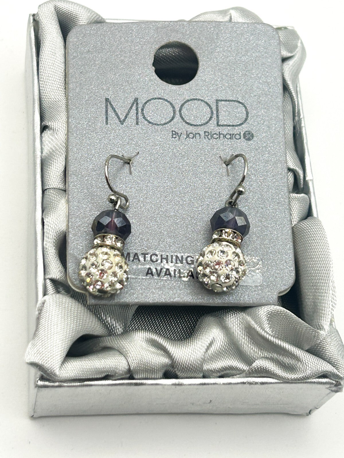 Jon Richard MOOD Crystal Drop Earrings Silver Tone AB Faceted Beads New Boxed