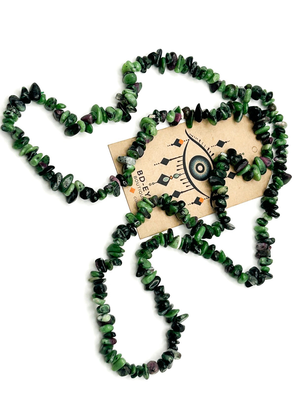 Ruby in Zoisite Gemstone Chip Necklace – Long Natural Stone Strand