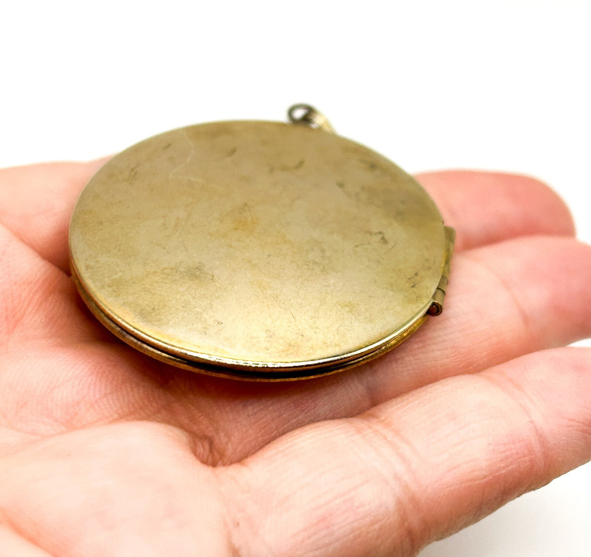 Vintage Gold Tone Oval Photo Locket Pendant Large Etched Starburst 6cm