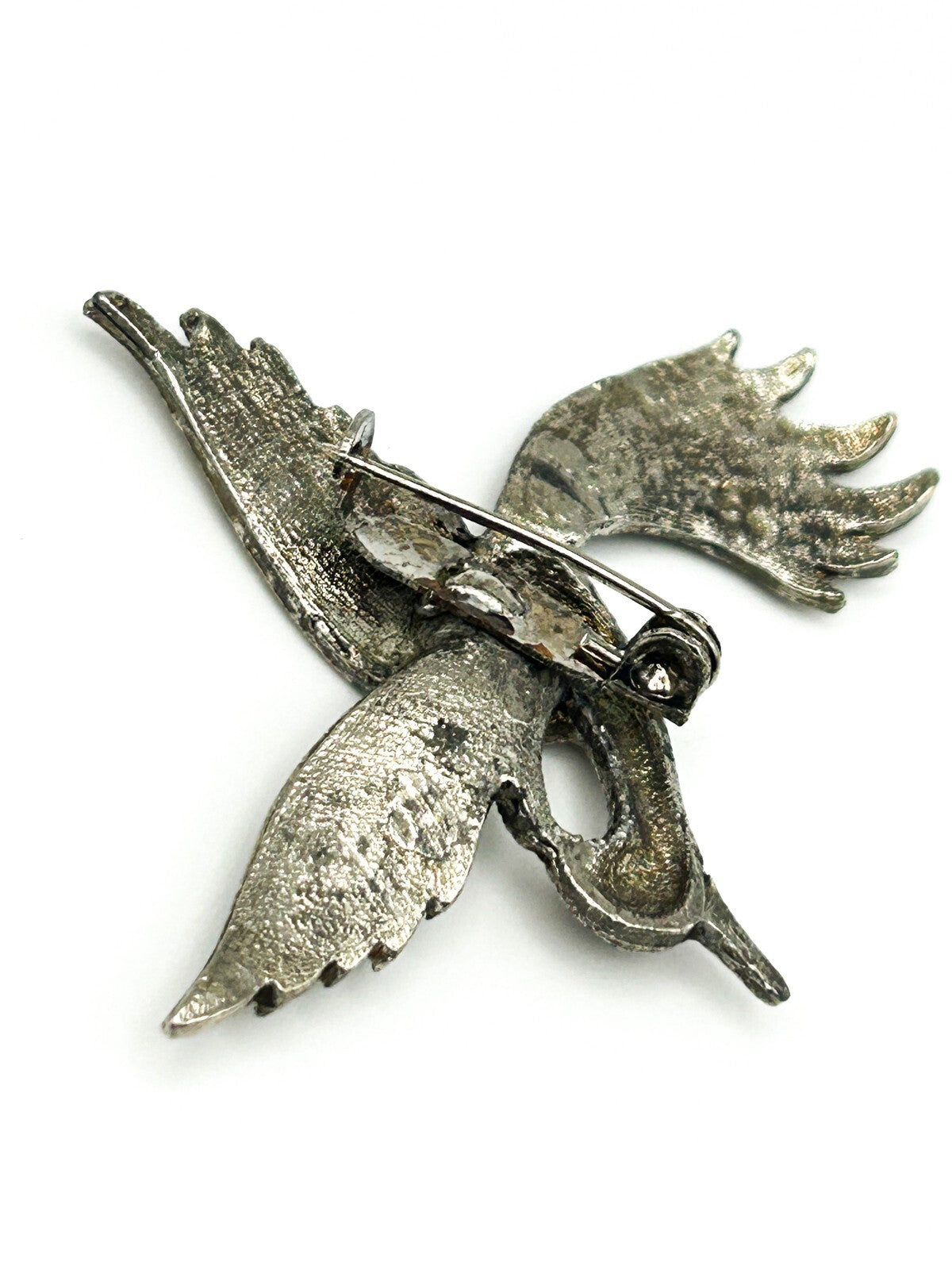 Bird Brooch Silver Tone Flying Bird Wings Pin Vintage MCM Bird Paradise
