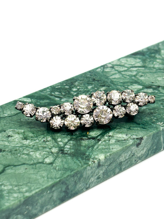 Vintage Rhinestone Bar Brooch Curved Pin Minimal Classic
