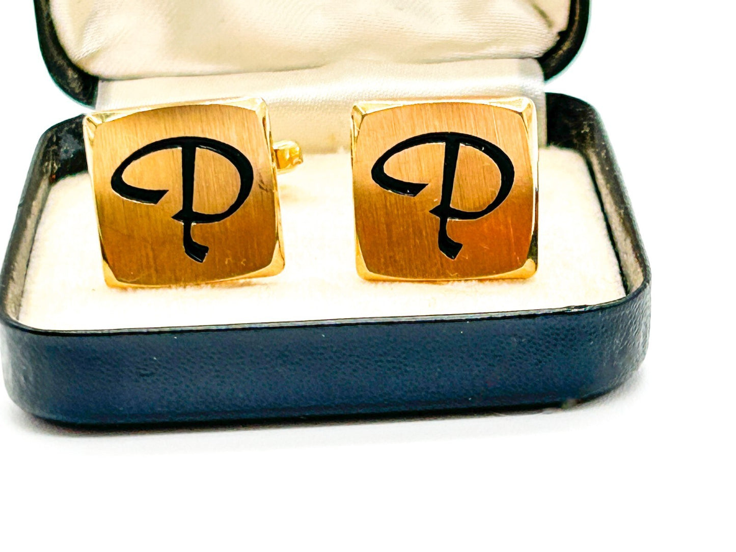 Vintage Carlton Gold Tone Initial P Cufflinks Boxed - Mens Formal Wear