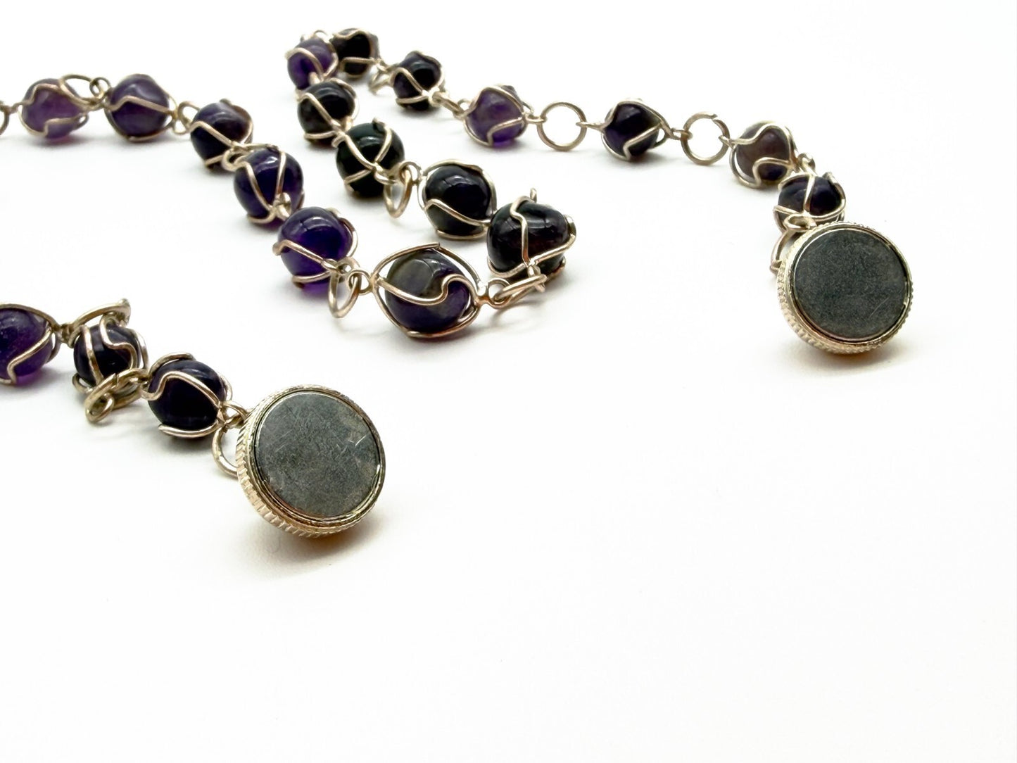 Amethyst Necklace & Bracelet Set Wire Wrapped Purple Gemstone Chain 20.5”