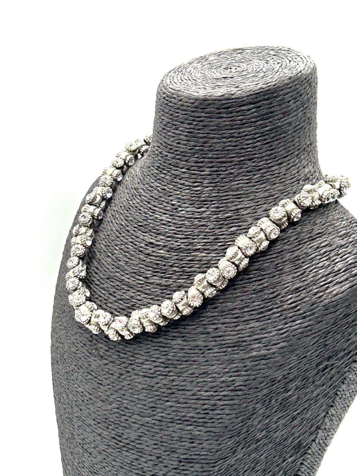 Roderigo Otazu Swarovski Crystal Silver Tone Barrel Choker Statement Necklace