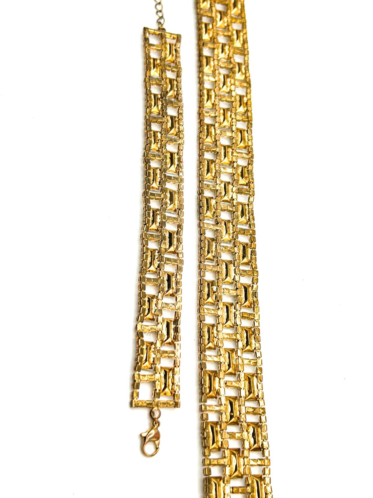 Vintage Baguette Rhinestone Sparkle Openwork Deco Style Necklace Bracelet Set