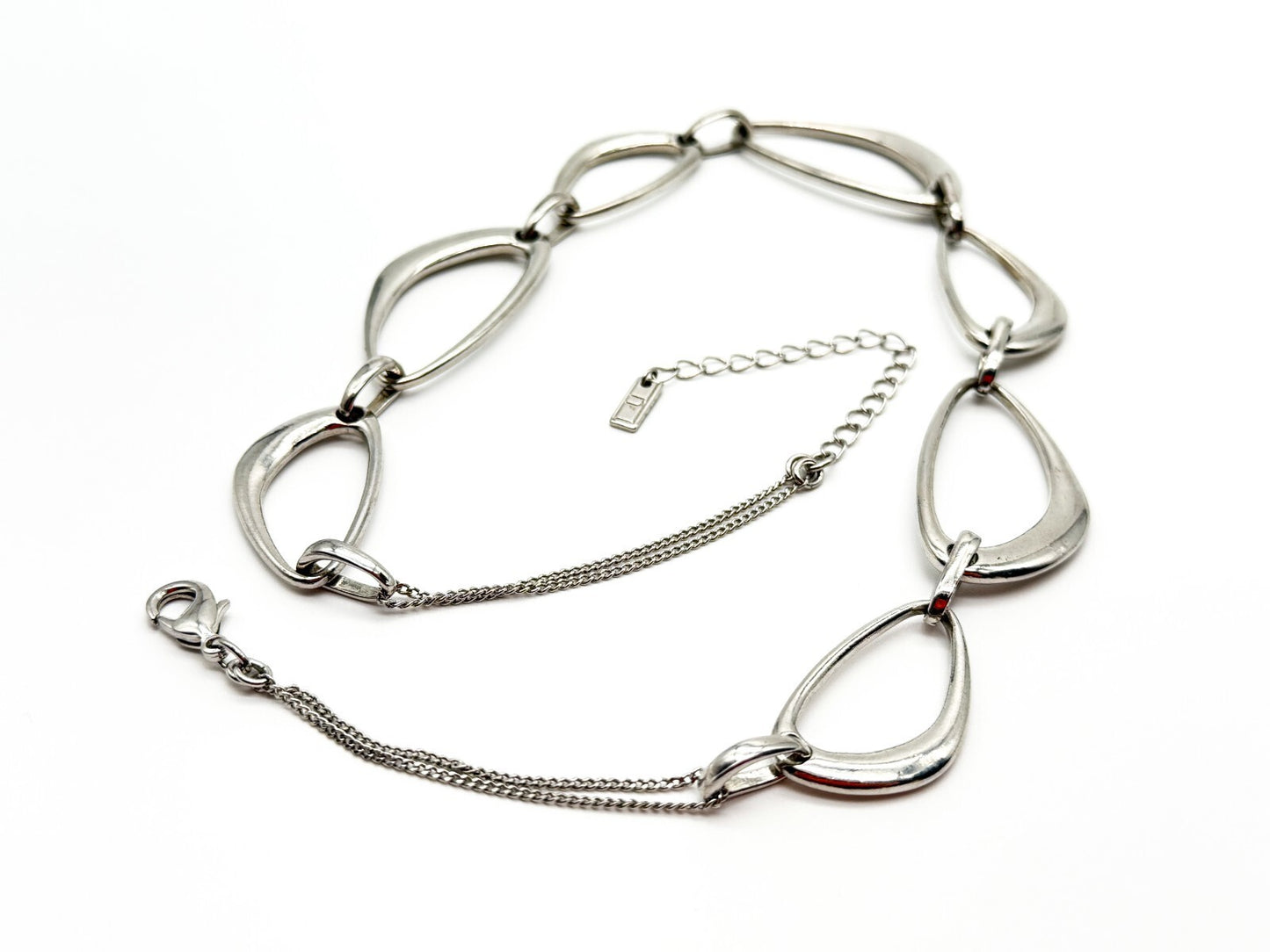 Next Silver Tone Abstract Oval Link Statement Necklace 18” Retro