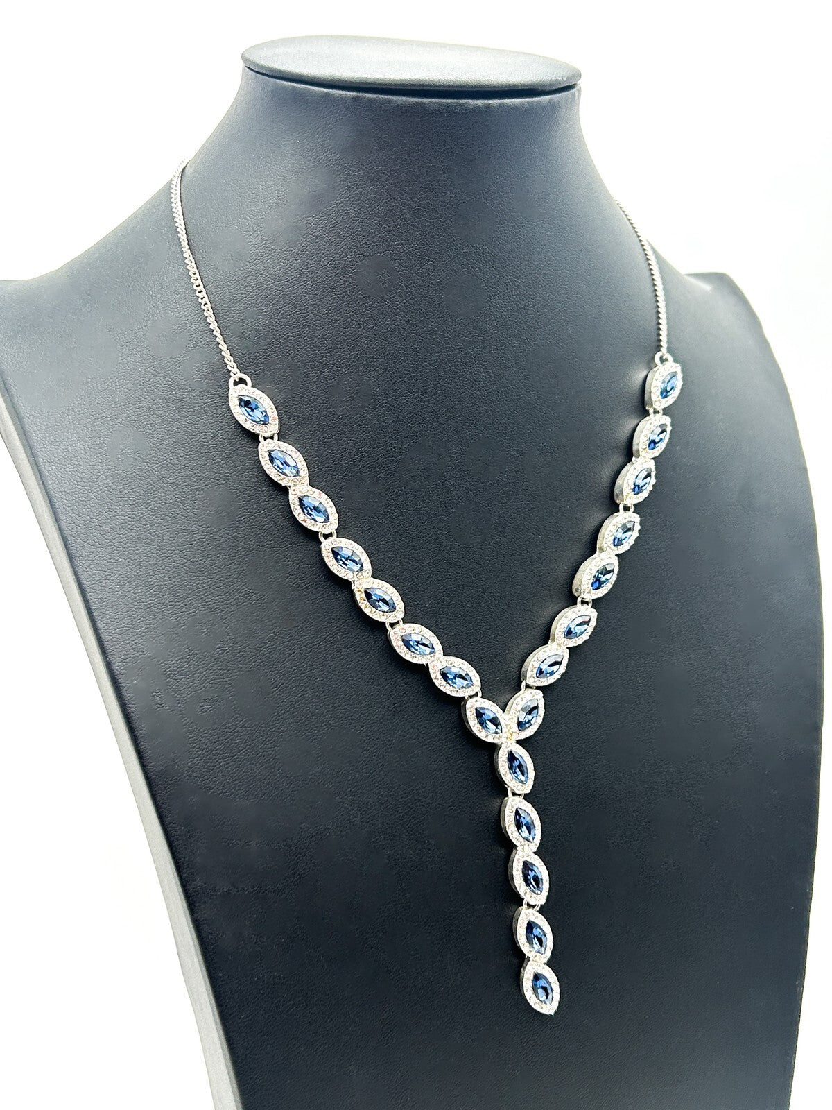Jon Richard Blue Marquise Y Necklace Silver Tone Rhinestone Drop Evening Sparkle