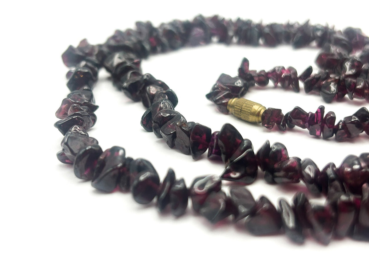 Vintage Garnet Chip Necklace & Matching Bracelet Set - Gemstone Deep Red Boho
