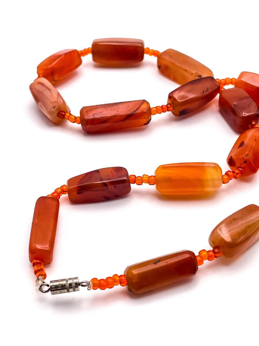 Vintage Carnelian Rectangular Bead Necklace